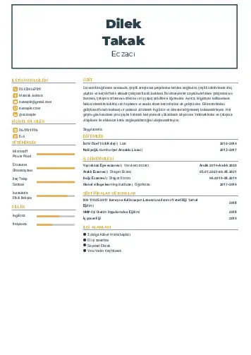 Eczacı CV Örnekleri cv indir